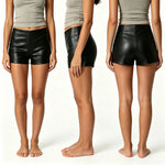 Womens PU Leather Shorts Summer Zip Side Mid Rise Mini Shorts for Daily Life Party Club Hiphop Casual Stylish Short Pants