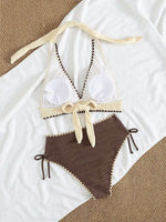 Sexy Khaki Patchwork Two Piece Bikini Set 2026 Women Push Up Drawstring Side High Waist Swimsuit Holiday Bathing Suit Swimwear