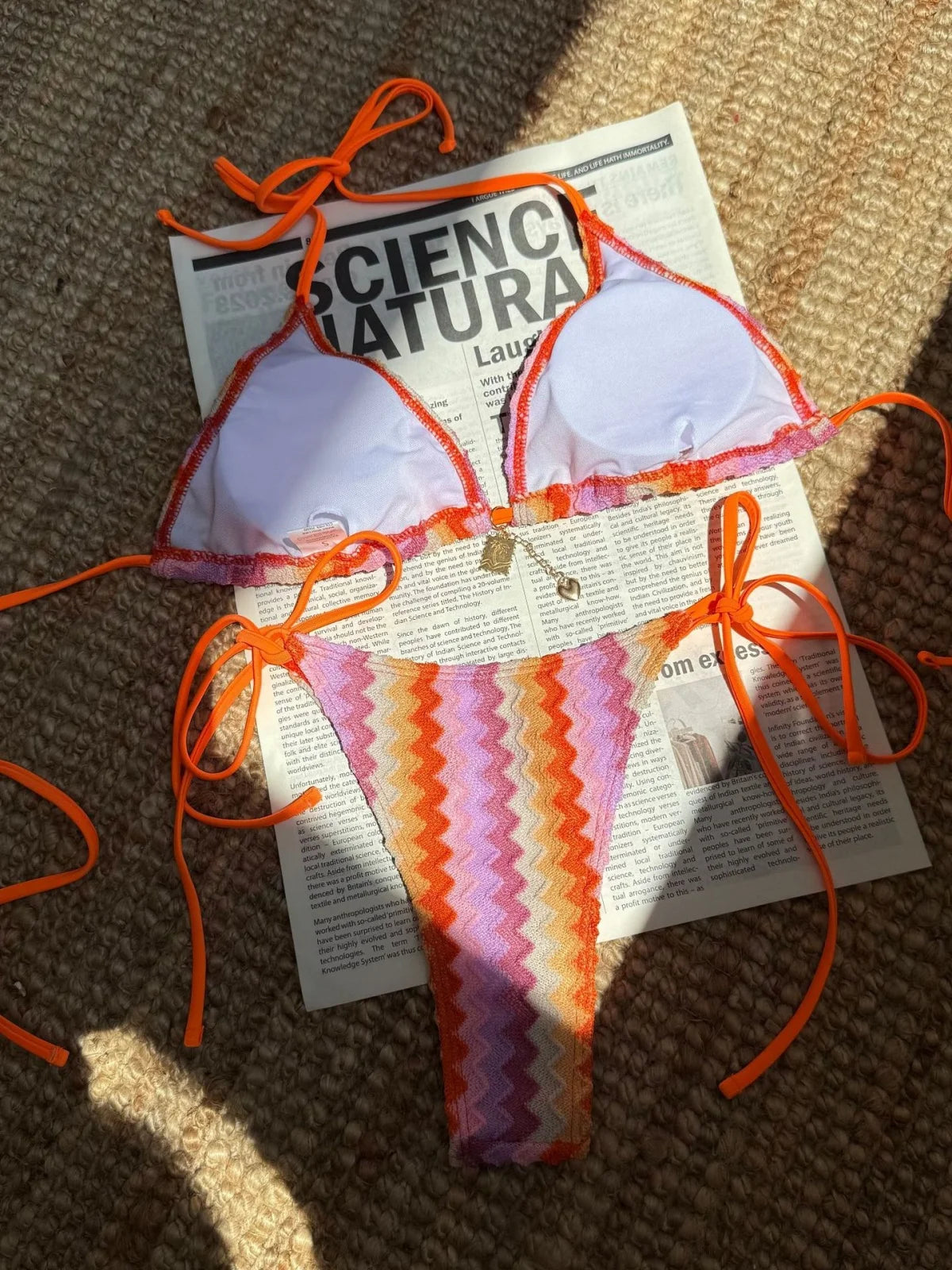 Sexy Lace Orange Gradient Bikini Set 2026 Women Summer Push Up Tie Side Triangle Swimsuit Beach Bathing Suit Holiday Swimwear