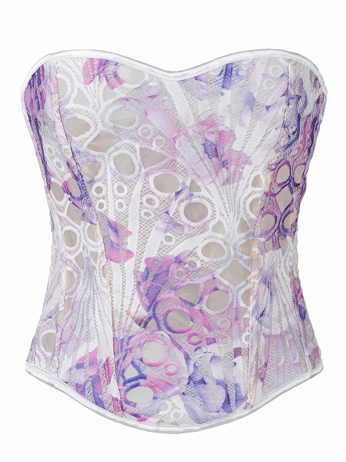 Women’s Tie-Dye Lace Boned Bustier, Sexy Strapless Corset Top, Hollow-out Breathable Slimming Shapewear