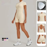 Women's Seamless Yoga Jumpsuits Fitness Sports Hip-lifting Backless Short-sleeved Training Gym Workout Shorts One-piece