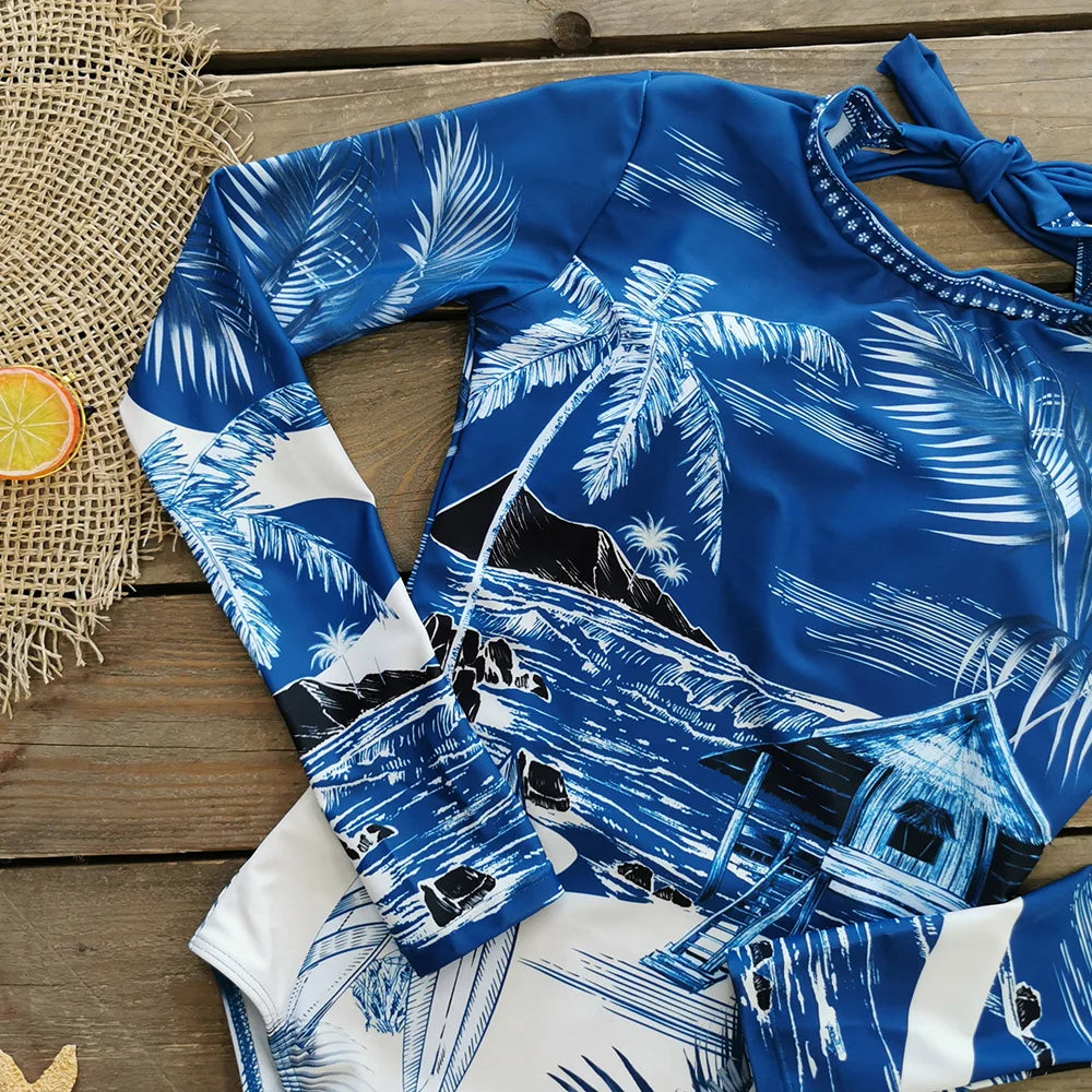 2026 Surfing Sport Swimsuit Long Sleeves Women One Piece SwimsuitSwimwear Solid Monokini Bathing Suit Tropical Bodysuit Female