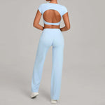 Women's Seamless Yoga Sets Sports Fitness Short-sleeved Loose Hip-lifting Pants Tracksuits Workout Gym Training Slim Fit Sets