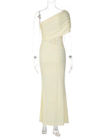 FDYOUI Women's Summer Diagonal Collar Lace Patchwork Asymmetrical Long Dress Sleeveless High Waist Tunics Evening Party Dresses