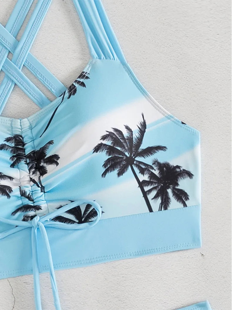 Women's Bathing Suits Two Piece Coconut Tree Print Tankini Swimsuit Woman Summer Sexy Beach Wear Separate Swimwear Female Shorts