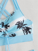 Women's Bathing Suits Two Piece Coconut Tree Print Tankini Swimsuit Woman Summer Sexy Beach Wear Separate Swimwear Female Shorts