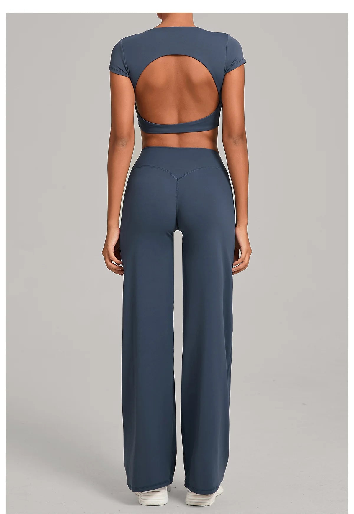Women's Tracksuit Yoga Sets Back Hollow Out Short Sleeve Sports Shirts High Waist Straight Leg Pants Gym Running Fitness Suits