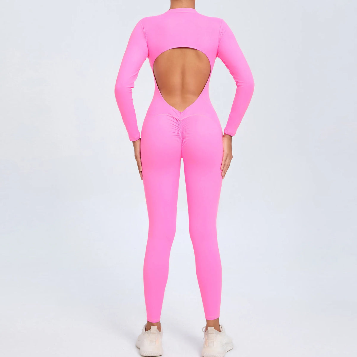 Women's Seamless Yoga Bodysuit Long Sleeve Zipper & Back Cutout Naked Feeling Quick-Dry Running Fitness Workout Jumpsuit