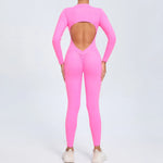 Women's Seamless Yoga Bodysuit Long Sleeve Zipper & Back Cutout Naked Feeling Quick-Dry Running Fitness Workout Jumpsuit