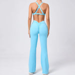 Women's Seamless Yoga Sets Brushed Fabric Flared Hip-Lifting Pants Cross Beauty Back Bra Suits Gym Workout Fitness Training Sets
