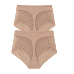 2Pcs/Set Women's Ice Silk Tummy Control Panties Mid Waist Mesh Splice Shaping Briefs Butt Lifter Slimming Soft Underwear M-3XL