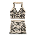 Foridol Floral Embroidery Summer Women Set Crop Top+mini Skirt Matching Set Casual Chic Halter Dress Set 2 Pcs Outfits Beach