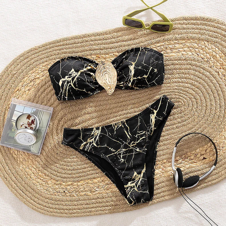 Seashell Bandeau Bikini 2025 Sexy Women Swimsuits Female Swimwear Thong Bikini Set Brazilian Biquini Swimming Suit Beachwear