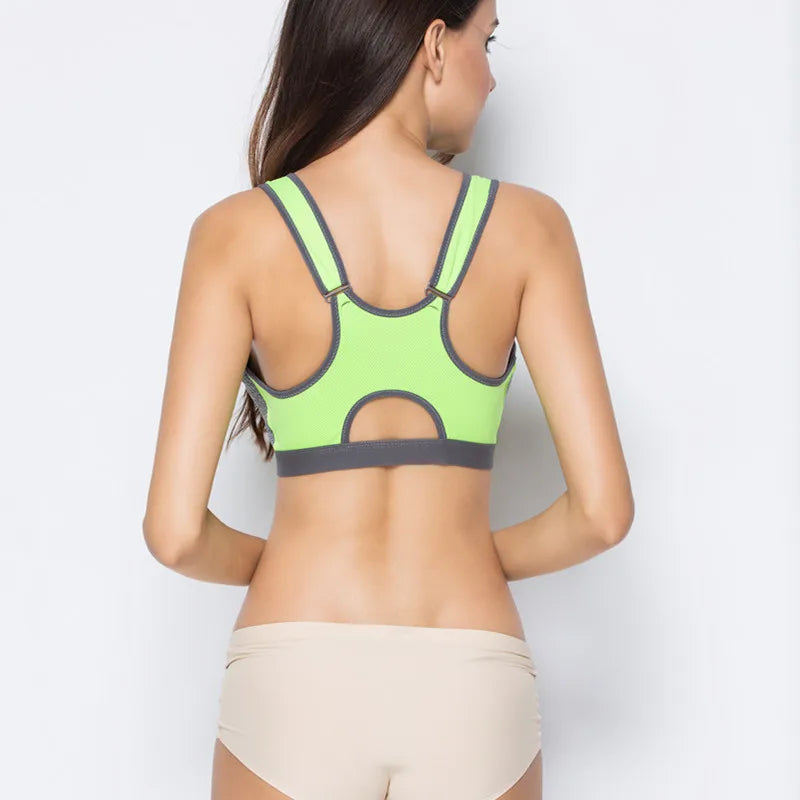Sports Bra Women Front Zipper Double Inner Cup Push Up Patchwork Tops Female Yoga Fitness Shockproof Vest Sport Bras for Women