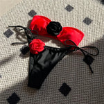Sexy Flower Bandeau Swimwear Thong Bikini 2026 Women Lace-up Swimsuit Swimming Bathing Suit Brazilian Bikinis Sets Mujer Biquini