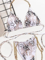 Snake Skin Wrap Around Metal Chains Halter Bikini Women Swimwear Female Swimsuit Two-pieces Bikini set Micro Bathing Suit Swim