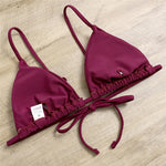 Sexy 3 Piece Bikini Set Women Solid Blue Purple Push Up Bandage Triangle Swimsuit Brazilian Beach Bathing Suit Swumwear Biquini