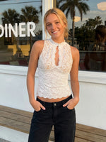 Women Retro Tank Tops Cut Out Mockneck Sleeveless Slim Fit Vest Trendy Summer Lace Corset Streetwear