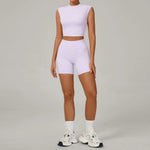 Naked Yoga Sets Women Quick Drying Slim Sports Shirt Fitness Suit Outdoors Sport High Waist Shorts Tight Running Workout Clothes
