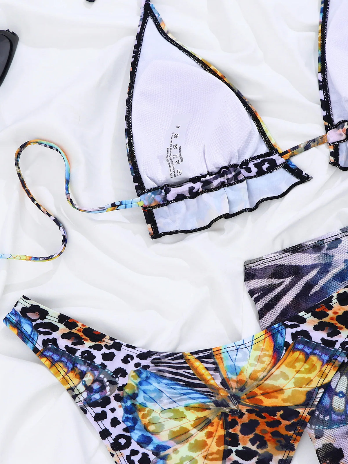New Blue Gradient Leopard Print Bikini Set Women Drawstring Side Cover Up 3 Piece Swimsuit 2026 Bathing Suit Holiday Swimwear