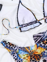 New Blue Gradient Leopard Print Bikini Set Women Drawstring Side Cover Up 3 Piece Swimsuit 2026 Bathing Suit Holiday Swimwear