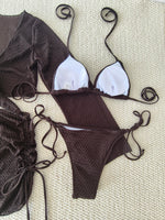 4 Pieces Halter String Bikinis 2026 Tops & Skirt Solid Swimwear Female Sexy Swimsuit Women Bathers Bathing Swimming Swim Suit