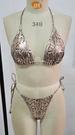 Sexy Coffee Tiger Print Micro Bikini 2026 Women Tie Side Metal Chain Thong Swimsuit Beach Push Up Bathing Suit Vacation Swimwear