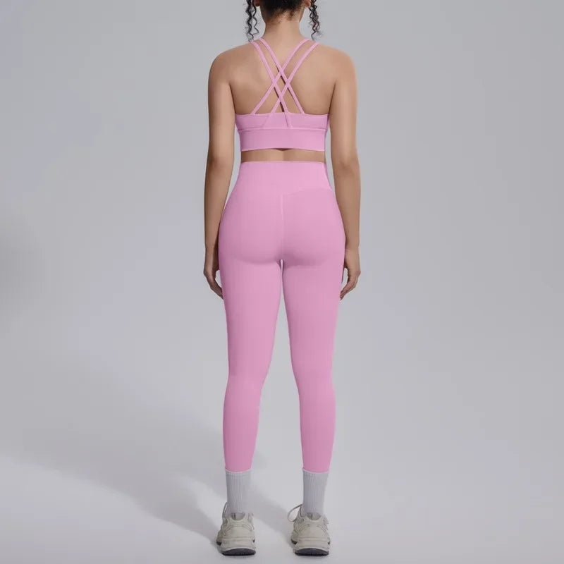 Women's Yoga Set Sports Fitness Running Beautiful Back Slim Fit Bra Hip-lifting High Waist Pants Workout Training Gym Suits