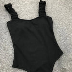 2023 Vintage Swimsuit Women One Piece Ruffle Strap Swimwear Female Push Up Monokini Padded Beach Bathing Suits Black Bodysuits