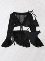 Vintage Swimwear Women Long Sleeve Ruffles Cover Up Skirt 4 Piece Bikini Set 2025 Push Up Beach Bathing Suit High Waist Swimsuit