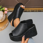 Fish Mouth Leopard Fashion Casual Wedge Heel Slippers for Women's 2026 Summer New Open Toes Breathable Comfortable Beach Sandals