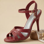 2026 Summer New Women's Metallic High Heel Sandals Ankle Strap Crystal Buckle Stiletto Heels Sexy Party Wedding Prom Dress Shoes