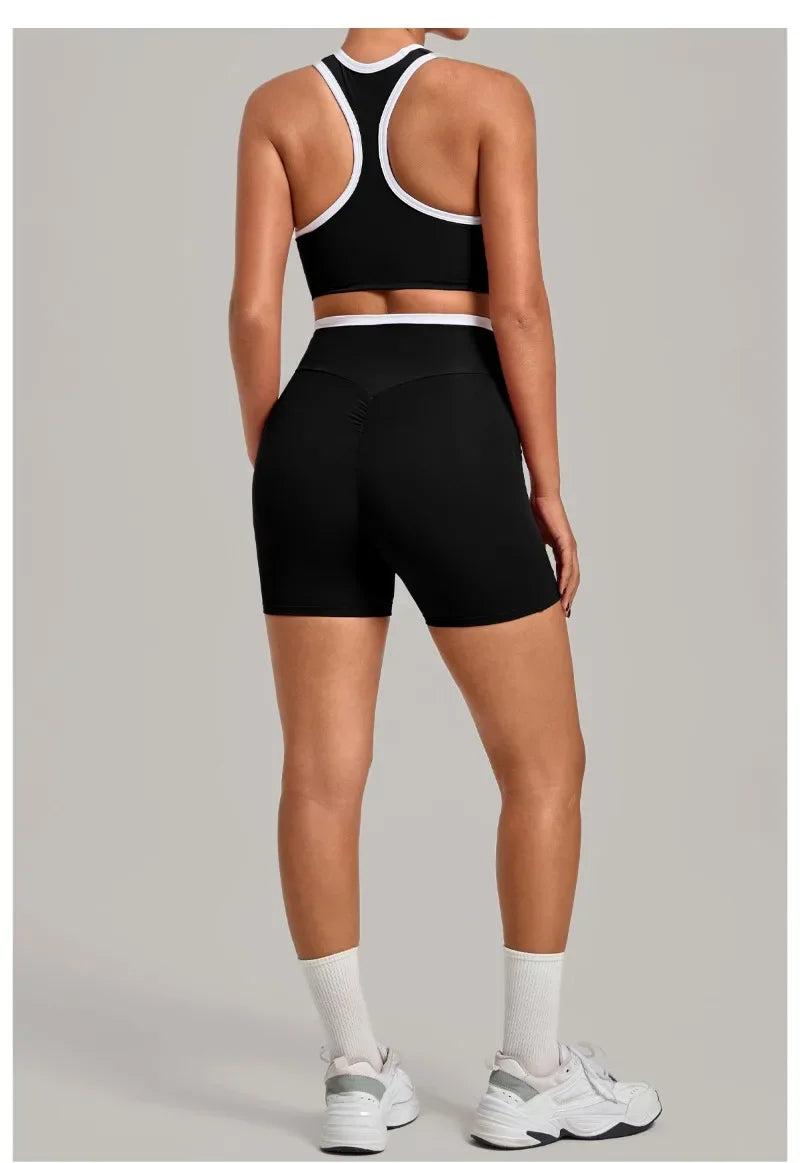 Women's Seamless Yoga Sets Sports Fitness High Waist Hip-lifting Shorts Back Beauty Sleeveless Suits Gym Training Workout Sets