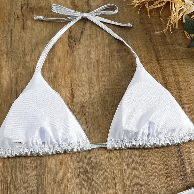 Sexy Red Shiny Triangle Micro Thong Bikinis Sets for Women Mini Swimwear Bathing Suits String Halter Bikini Mujer Swimsuit 2026