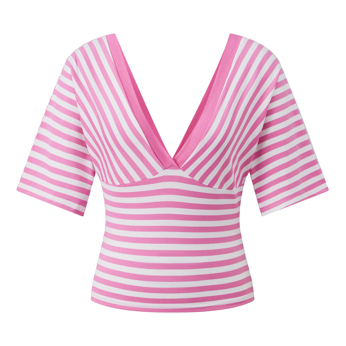 Womens Striped T-shirt Deep V Neck Short Elbow Sleeve Corset Tops 2026 Summer Casual Retro Stylish Shirts