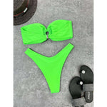 Wrinkled Bandeau High Cut Bikini Women Swimwear Female Swimsuit Two-Pieces Bikini Set Strapless Bather Bathing Suit Swim V3367