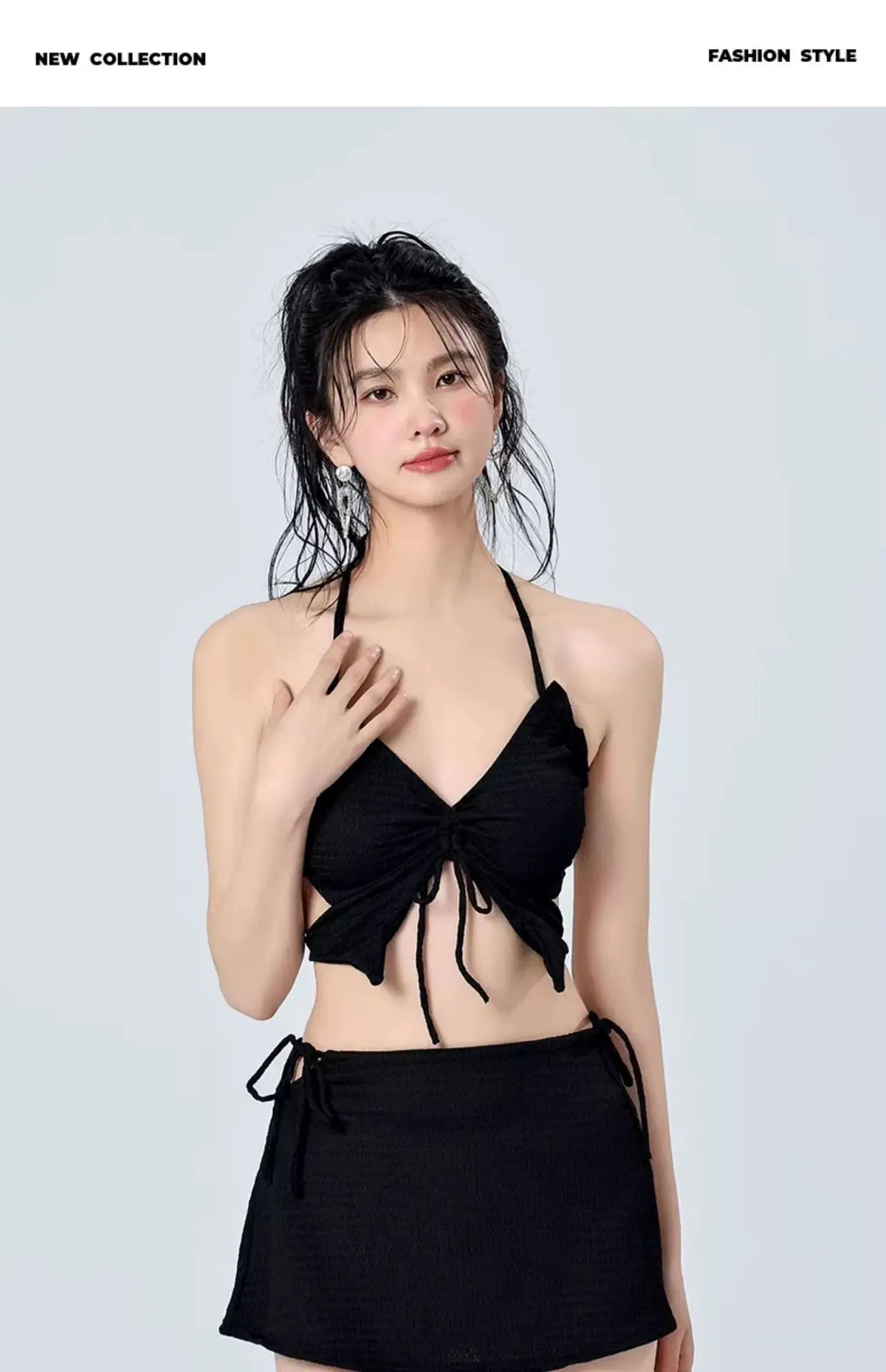 Vacation Beach Ins Rose Red Bikini Three Piece Swimsuit Women's Small Chest Internet Famous Swimsuit Butterfly Sexy Spicy Girl