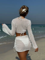 Summer 4 Piece Bikini Set 2025 Women Sexy Black Long Sleeve Cover Up and Skirt Swimsuit Beach Bathing Suit Holiday Swimwear