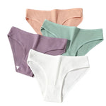 4Pcs/Set Cotton Panties For Women Low Rise Underwear Breathable Briefs Solid Color Sports Underpants Female Lingerie