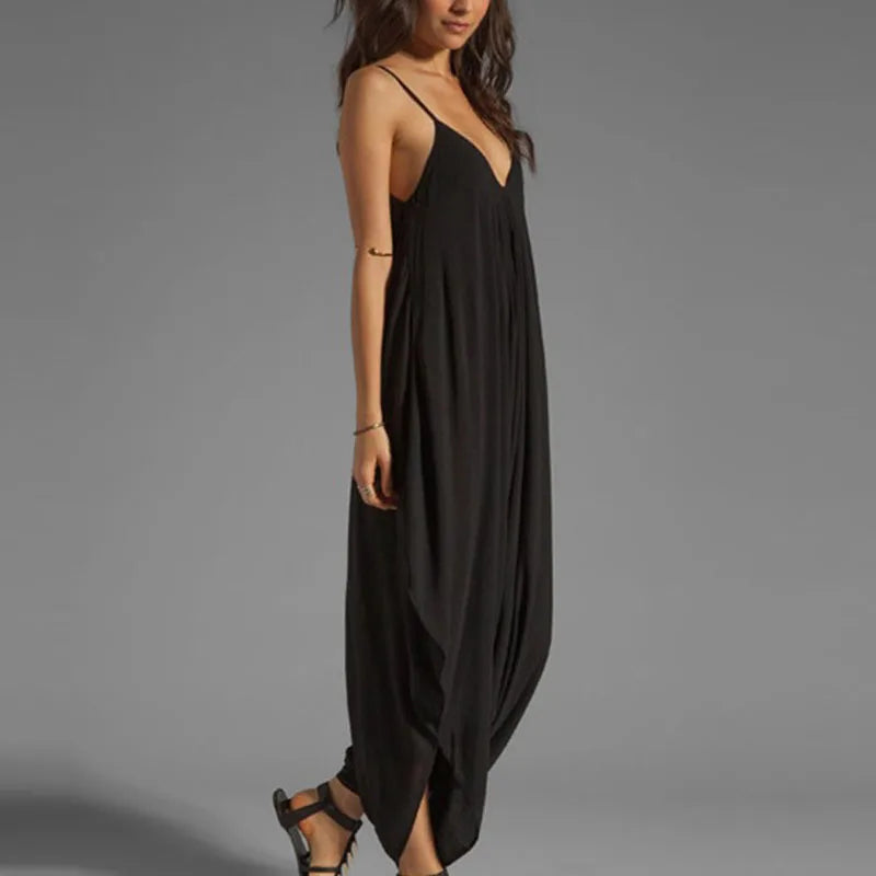 Sexy V-Neck Sleeveless Jumpsuits Summer Jumpsuits for Women Full-Length Playsuit Solid Color Pants Female Casual Loose Rompers