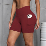 Women High Waist Pocket Sports Short Yoga Legging Shorts Squat Proof Hip Lift Fitness Tight Shorts Quick Drying Cycling Workout