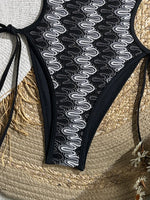 Printed Halter V Neck One Piece Swimsuit Women Swimwear Female Backless Monokini High Leg Cut Bather Bathing Suit Swim Bodysuit
