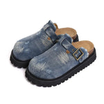 2025 Brand New Big Size 45 Denim Leisure Mules Shoes Women Trendy Comfy Walk Casual Clogs Flats Outdoor Slipper Men Slides