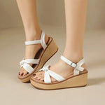 Womens Wedge Sandals Ankle Strap Buckle Knot Twist Open Toe Platform Lightweight Durable Elegant Style