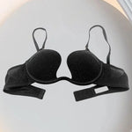 Black deep V-neck cinched top underwear for women, large breasts make small, soft steel coil bra, sexy mesh bra