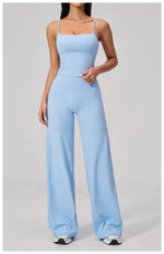 Yoga Suit Gym Fitness Set Hanging Neck Slim Sports Tank Top High Waist Wide Leg Pants Tracksuit Outdoor Running Athletic Wear