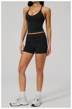 Summer 2Pcs Yoga Sets Women Camisole Slimming Sports Tank Top Pleate High Waist Shorts Fitness Suit Gym Running Excersize Wear