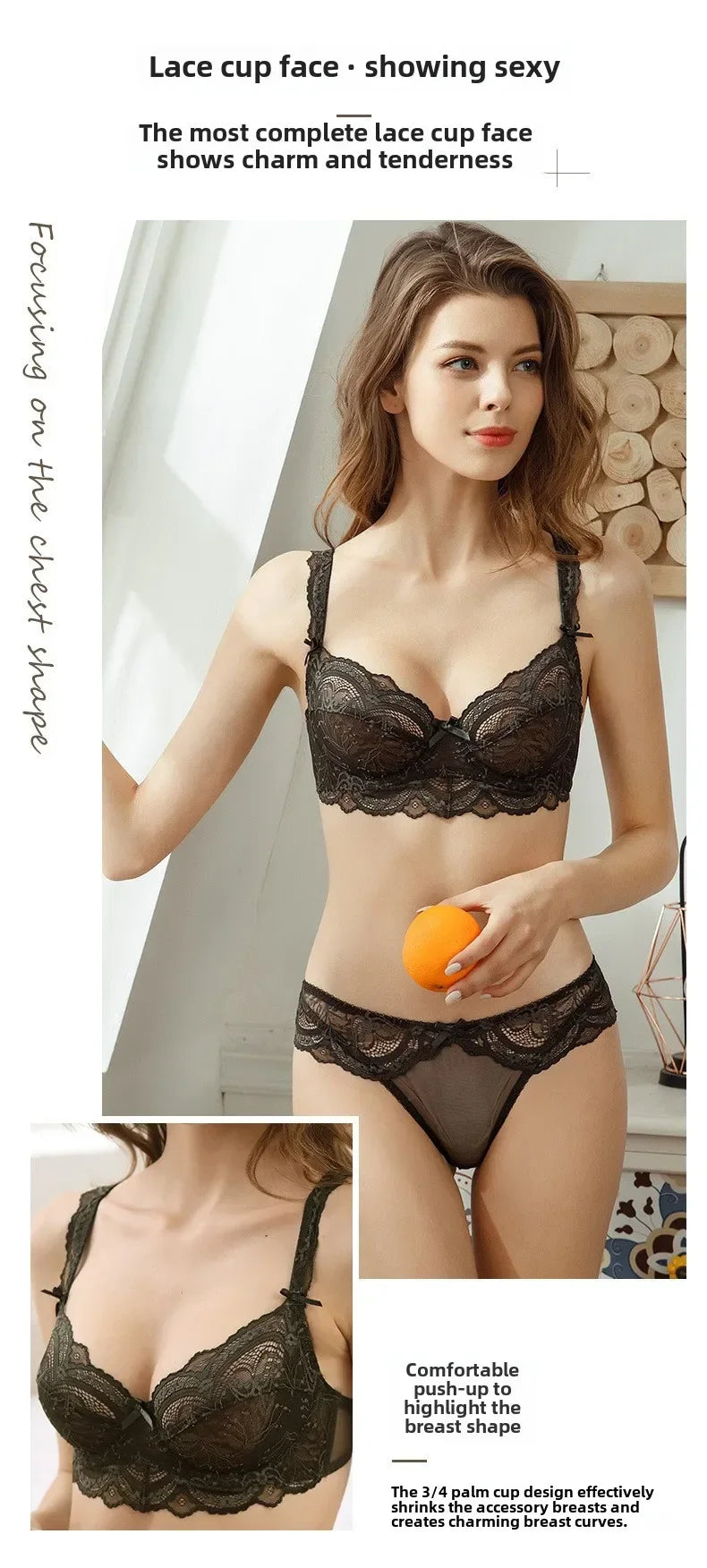 MOYISU Pure Desire Lace Bra Set Women Sexy Anti-Sag Push Up Bralette Sheer Underwear for Big/Small Chest Comfort Support