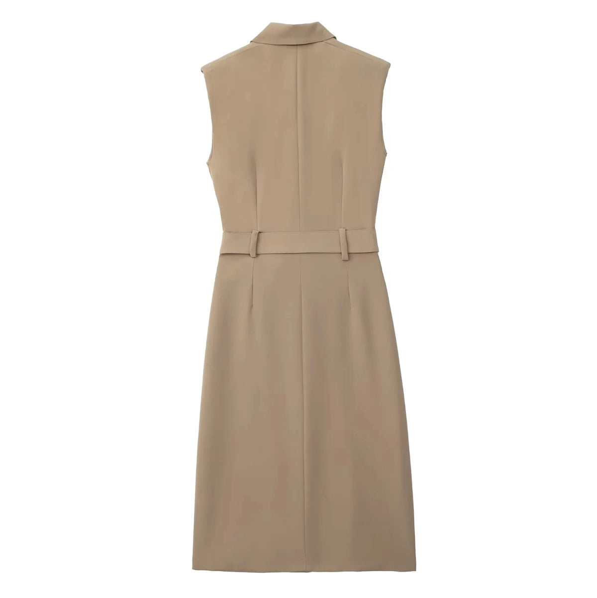 Foridol Khaki Double Breasted Sleeveless Office Windbreaker Style Dress Turn Down Collar Lady Elegenta Vintage Belt New Vestidos