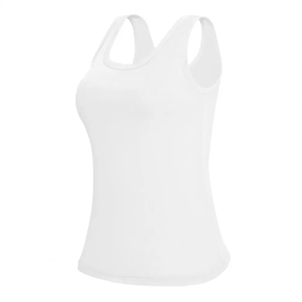 Women Yoga Vest Super Soft Stretch Fabric Built-in Bra Camisole Square Neck Sleeveless Slim Fit Layering Tops Lady Activewear